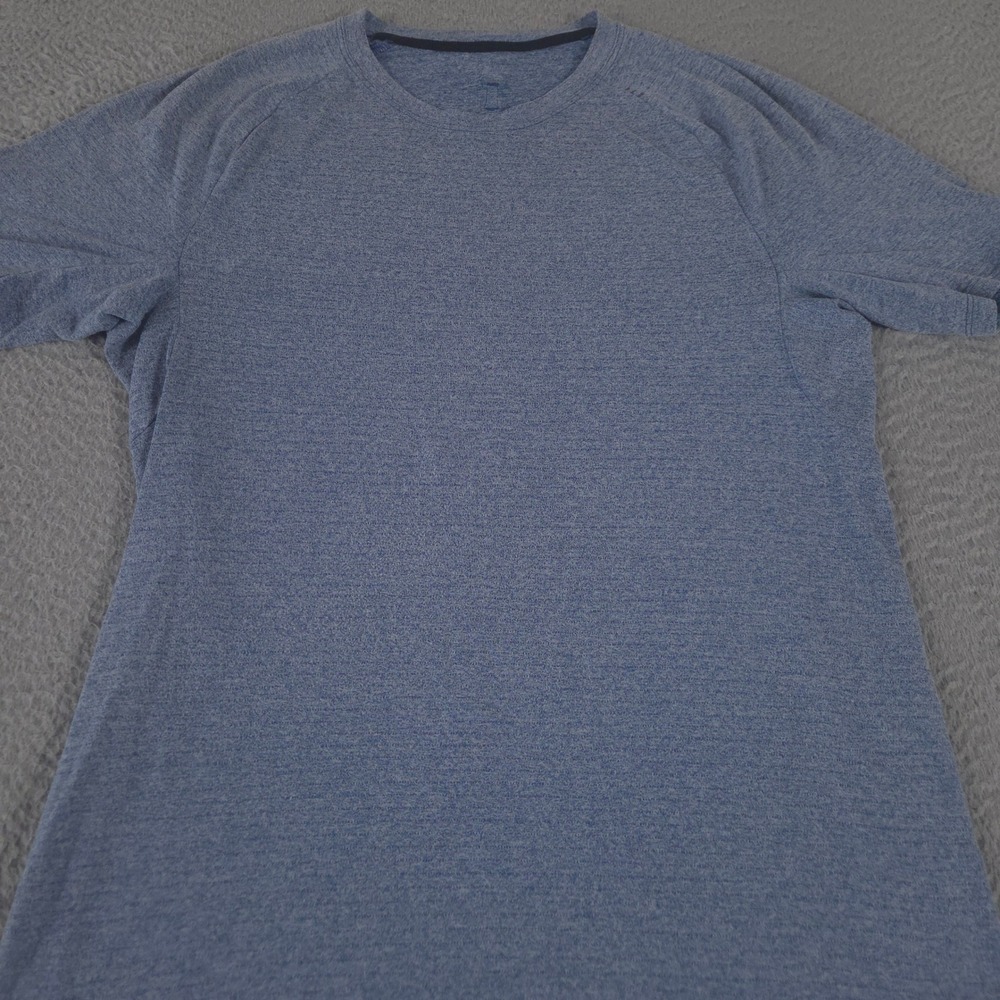 Lululemon Shirt Mens L Blue Drysense Short Sleeve Heathered Curved Hem Training
